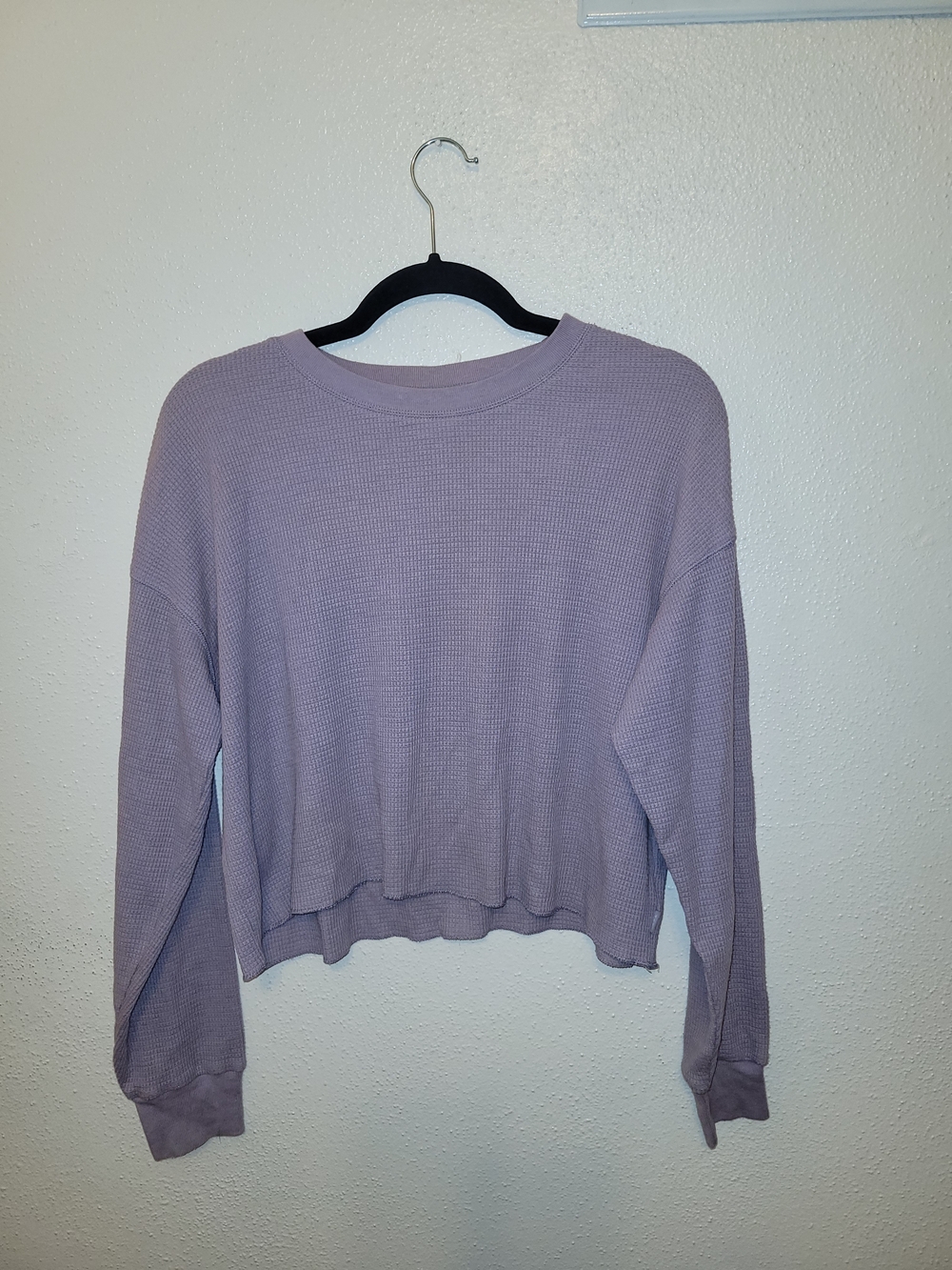 Aritzia TNA Oversized Cropped Thermal Crop Top Waffle Knit Small Lilac